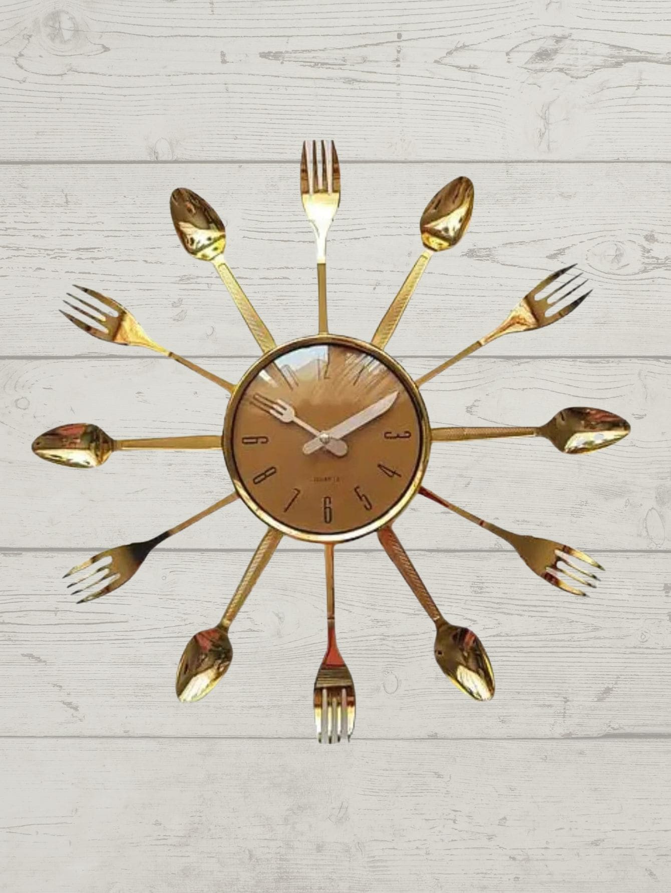 Reloj De Pared Para Cocina Comedor Cuchara Tenedor Cuchillo - Dorado - Ver 1