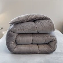 Quilted Comforter Fleece Ultra-Soft Down Alternative Filling  King Size Plush Warm Fall Winter Duvet Flannel Blanket & Bedding  Comforter - Grey - View 5