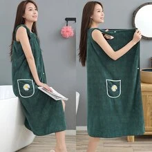 Plus Size Pineapple Embroidery Wearable Wraparound Bath Towel Dress For Women - Green - View 1