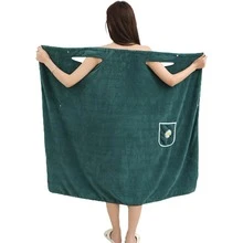 Plus Size Pineapple Embroidery Wearable Wraparound Bath Towel Dress For Women - Green - View 3