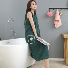 Plus Size Pineapple Embroidery Wearable Wraparound Bath Towel Dress For Women - Green - View 4
