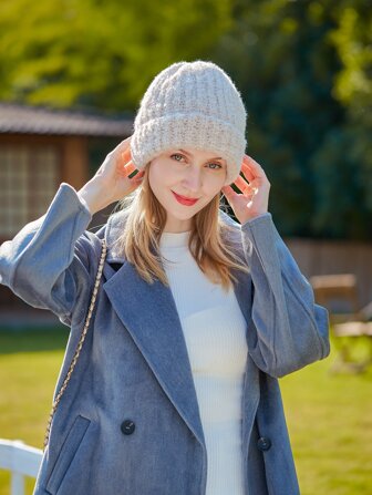 2023 Autumn/winter Unisex Plus Size Warm Knit Hat Elegant Solid Color Beanie With Cover