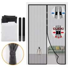 1pc Magnetic Anti-Mosquito Magic Mesh Door Curtain With Polyester Border Automatic Magnetic Screen Door Multiple Sizes Available In Black And White 80*210/90*210/100*210 - White - View 1
