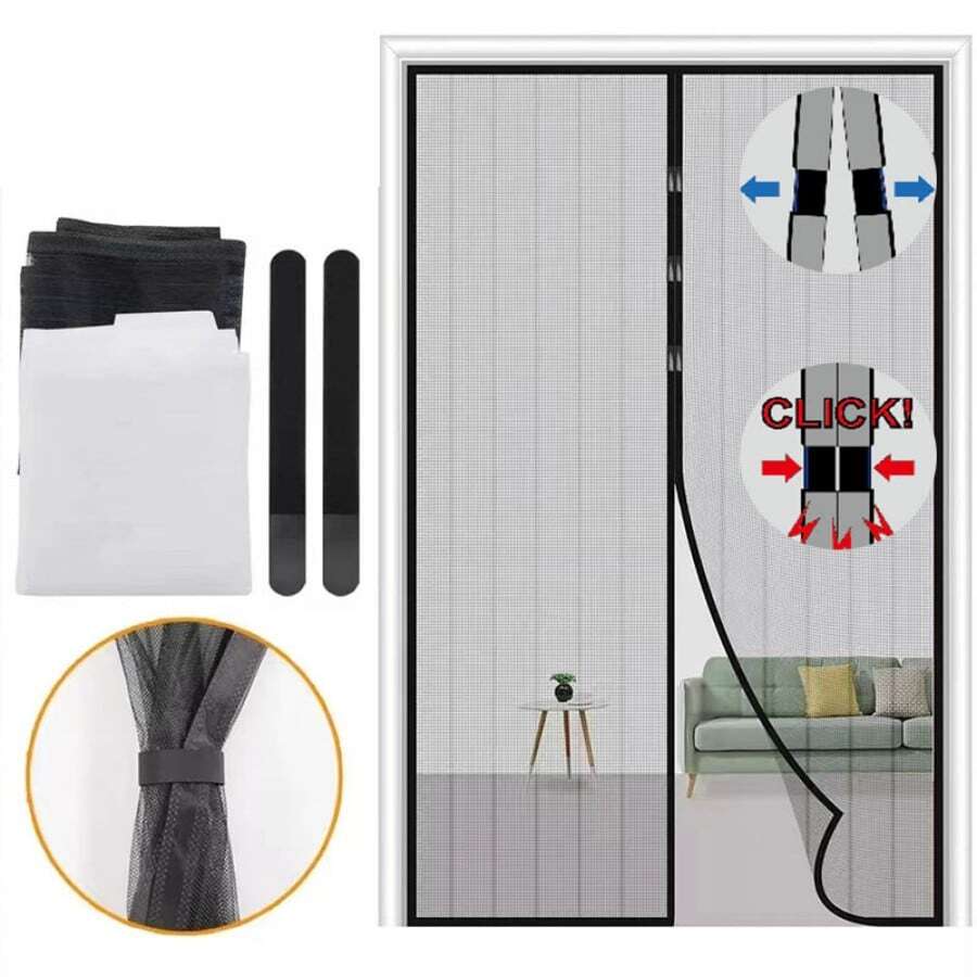 1pc Magnetic Anti-Mosquito Magic Mesh Door Curtain With Polyester Border Automatic Magnetic Screen Door Multiple Sizes Available In Black And White 80*210/90*210/100*210 - White - View 1