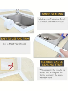 1pc Self-adhesive Waterproof Wall Tape For Sealing Bathroom, Kitchen, Shower, Bathtub, Sink, Tile Seam - White - View 4