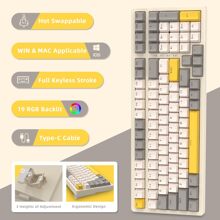 K3MAX Wired Gaming Keyboard, Apex Pro TKL Mechanical Keyboard 75% with 18 RGB LED Backlit, Compact Retro Keyboard Hot Swappable 100 Keys, Anti-ghosting MX Linear Red Switch, for Win/Mac - Yellow - View 5