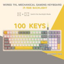 K3MAX Wired Gaming Keyboard, Apex Pro TKL Mechanical Keyboard 75% with 18 RGB LED Backlit, Compact Retro Keyboard Hot Swappable 100 Keys, Anti-ghosting MX Linear Red Switch, for Win/Mac - Yellow - View 4