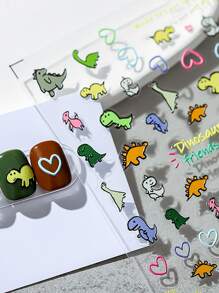 1張卡通指甲貼紙，5D可愛恐龍設計指甲藝術裝飾滑片指甲配件修甲貼花 - 彩色 - 查看 1