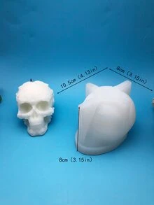 1入組頭骨造型手工蠟燭diy矽膠模具,適用於樹脂、蠟、石膏或黏土工藝品 - 白色 - 查看 2