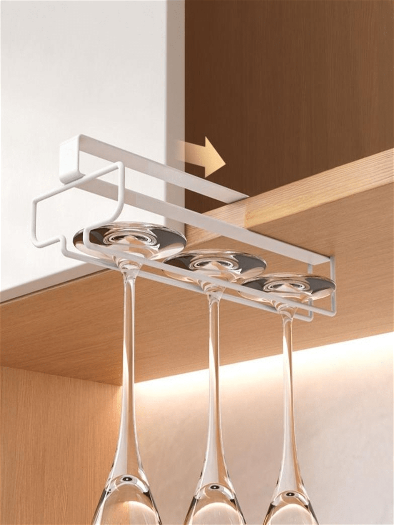 1pc White Iron Art Hanging Cup Holder For Kitchen, No Drill Cup Rack