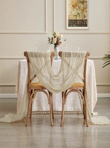 1 Pièce Drapeau De Table En Gaze Bohème Froissé Pour Mariage, Fête Et Rassemblement De Campagne 90*180cm