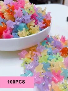 1套組（100入）女士彩色塑料髮夾，迷你皇冠設計，可愛又甜美的髮飾，時尚新鮮風格，適合日常使用 - 彩色 - 查看 12