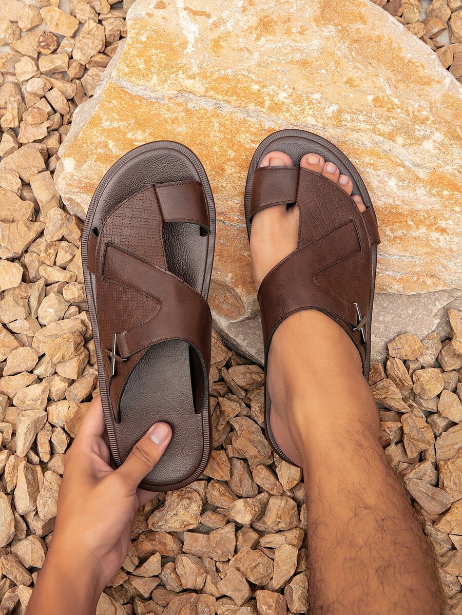 Men Comfortable Aarabic Style Slippers Sandals - Coffee Brown - View 1