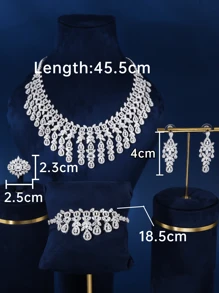 4入組時尚奢華銠鉑金電鍍首飾套裝流蘇水滴項鍊帶3A方晶鋯石設計適合婚禮婚禮週年紀念日 - 流蘇 - 查看 3