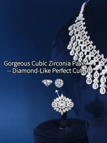 4入組時尚奢華銠鉑金電鍍首飾套裝流蘇水滴項鍊帶3A方晶鋯石設計適合婚禮婚禮週年紀念日 - 流蘇 - 查看 5