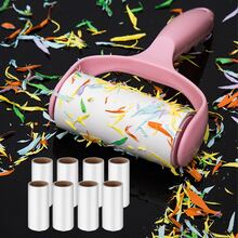 Dream Glow 8入組卷文件寵物脫毛劑滾輪,吸塵滾筒適用於狗狗和貓適用於清潔,家用的黏髮刷,可撕開黏捲髮棒 - 粉色 - 查看 3