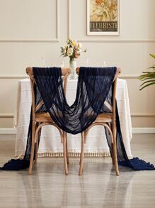 1pc Bohemian Style Rustic Wedding Party Gathering Shabby Cloth Table Runner, 90*180cm - Navy Blue - View 2