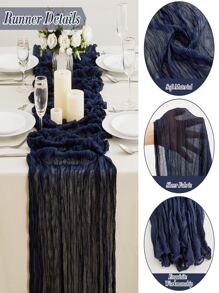 1pc Bohemian Style Rustic Wedding Party Gathering Shabby Cloth Table Runner, 90*180cm - Navy Blue - View 6