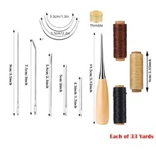 12皮革針線包33蠟線燈芯絨,針線包皮革工作成套工具帶大眼車縫線針頭,皮革縫紉工具適用於車,沙發,後背包,鞋,工藝DIY - 黑色 - 查看 3