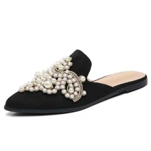 Bailarinas de mujer Perlas Liso Tribal Tropical Zapatillas abiertas Elegante Glamour Vacación Miedoso De moda - Negro - Ver 1