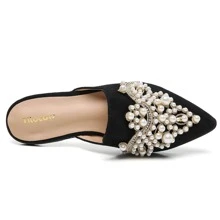 Bailarinas de mujer Perlas Liso Tribal Tropical Zapatillas abiertas Elegante Glamour Vacación Miedoso De moda - Negro - Ver 5