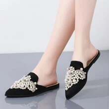 Bailarinas de mujer Perlas Liso Tribal Tropical Zapatillas abiertas Elegante Glamour Vacación Miedoso De moda - Negro - Ver 7