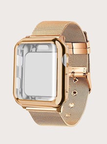 2pcs/Set Watch Bands + Watch Case, Stainless Steel Breathable Adjustable Mesh Band With PC Soft Material, Waterproof Shock-Proof Gold Watch Protector Shell With Screen Protector, Applicable For Ultra 3/21 Series, SE S10/S9/S8/S7/S6/S5/S4/S3/S2/S1 38mm 40mm 41mm 42mm 44mm 45mm, Unisex Replacement Strap And Watch Protector - Gold - View 2