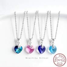 OMID 925純銀心形水晶&方晶鋯石項鍊,時尚首飾配件,流行鎖骨鏈條禮品 - 項鍊 - 查看 1