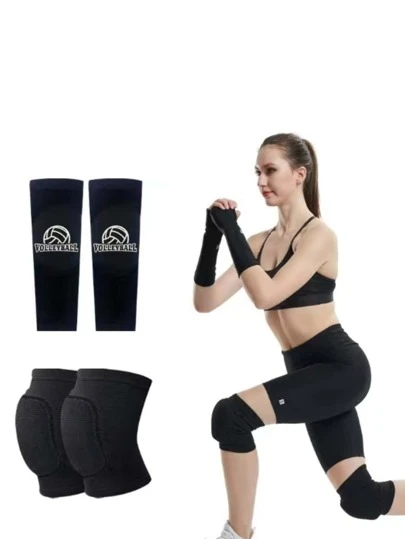 4 piezas/paquete Mangas deportivas antideslizantes de silicona sin dedos unisex para absorción de sudor + 1 par de rodilleras de esponja suave de 3 cm de grosor para absorción de sudor, piel amigable y cómoda, transpirable, adecuada para actividades como ciclismo, escalada, tenis, etc. Accesorios de gimnasio.