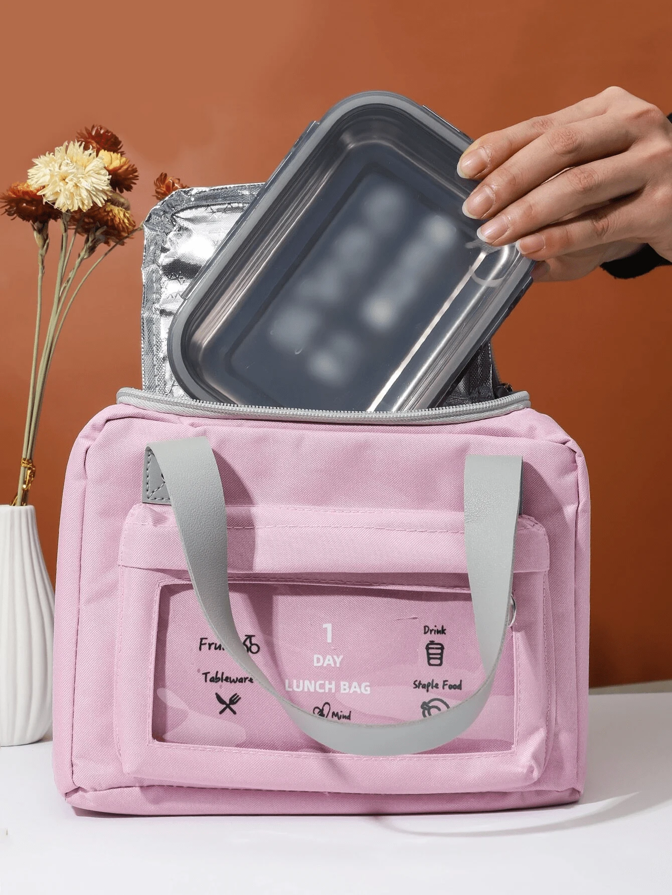 1入組牛津布便當袋帶厚鋁箔隔熱,合適的辦公,旅行,野餐,冰袋,便當袋