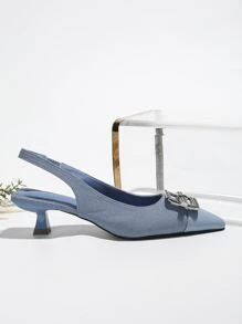 Women's Pointed Toe Patchwork Zig Zag Rhinestone Buckle Shallow Back Strap Elegant Flat Shoes