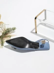 Women's Pointed Toe Patchwork Zig Zag Rhinestone Buckle Shallow Back Strap Elegant Flat Shoes