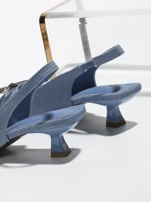 Women's Pointed Toe Patchwork Zig Zag Rhinestone Buckle Shallow Back Strap Elegant Flat Shoes