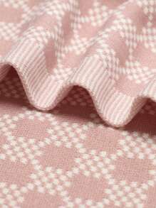 1pc Knitted Pink Checkered Baby Blanket, Multipurpose For All Seasons - Pink - View 3