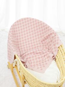 1pc Knitted Pink Checkered Baby Blanket, Multipurpose For All Seasons - Pink - View 2