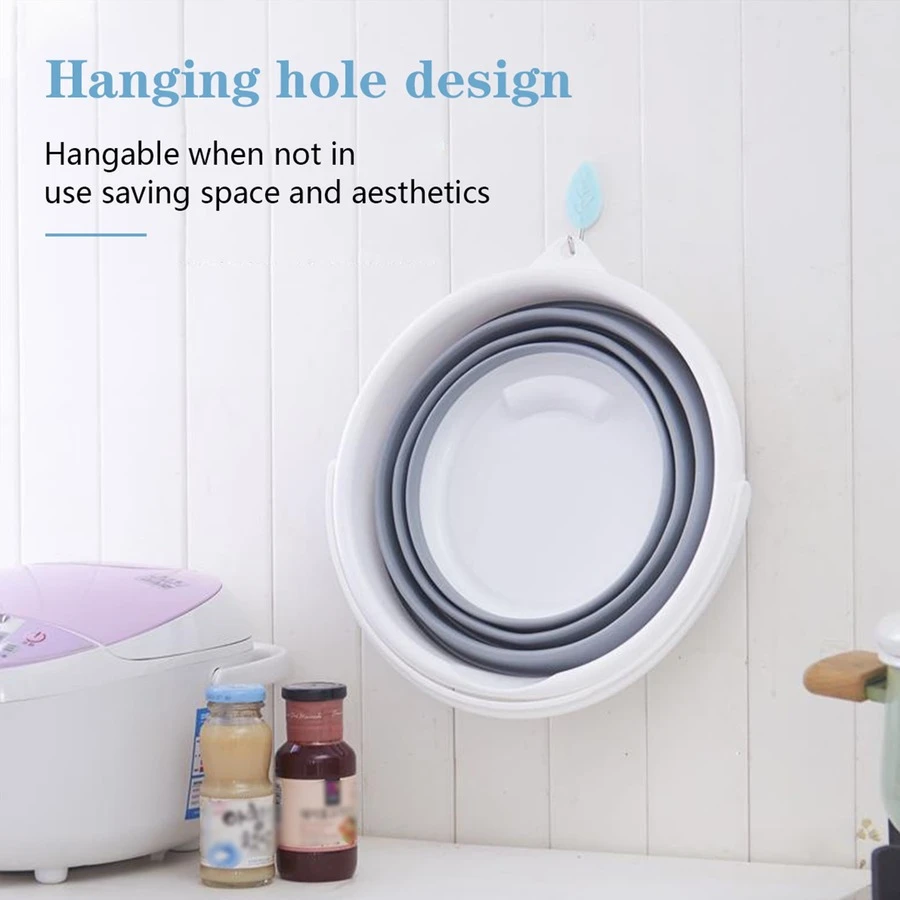 1個5升便攜式可摺疊矽膠水桶,適合攜帶水進行戶外活動,如旅行、露營、釣魚、繪畫等