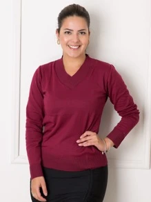 Women Sweaters - 酒紅色 - 查看 2