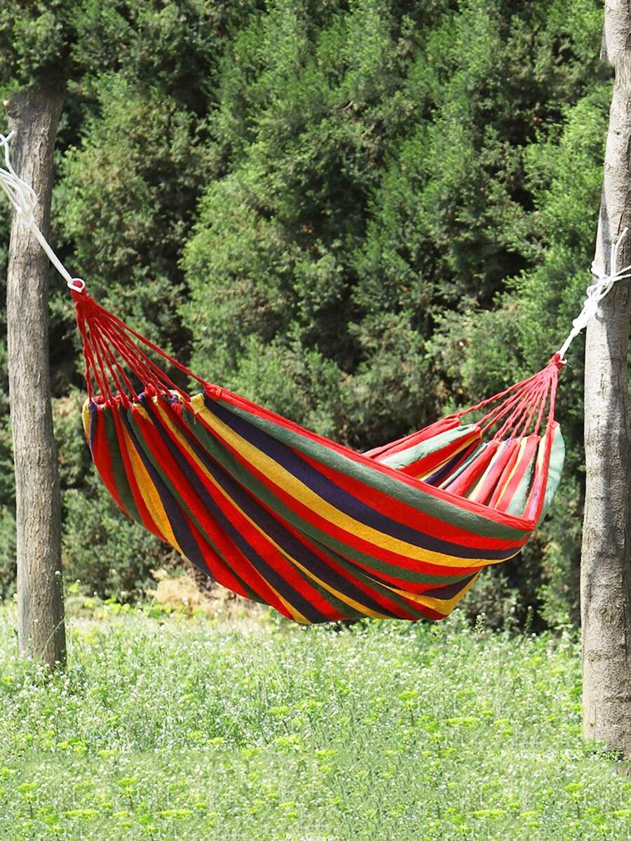 1入口袋式戶外花園露營吊床配樹帶，能承受450磅負載的耐用吊床，附旅行袋，適用於露台，後院和露營，露營必備 - 彩色 - 查看 1