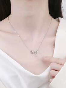 1/3/5pcs Women Butterfly Pendant Necklace, Rhinestone Decor Dainty Choker Necklace Valentine's Day Accessories - Silver - View 4