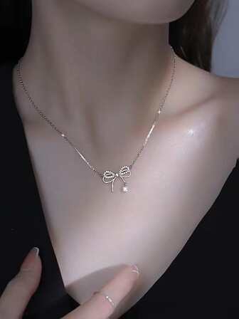 1/3/5件装女士蝴蝶吊坠项链，镶钻精致颈链，情人节配饰