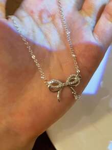 1/3/5pcs Women Butterfly Pendant Necklace, Rhinestone Decor Dainty Choker Necklace Valentine's Day Accessories - Silver - View 3