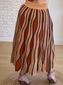 Saia Midi Em Tricô Modal Moda Outono Inverno