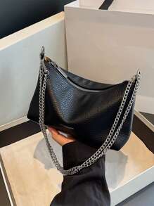 2026 New Autumn Fashion Simple Chain Shoulder Bag, Women Small Handbag, Casual Versatile Crossbody Square Bag - Black - View 3