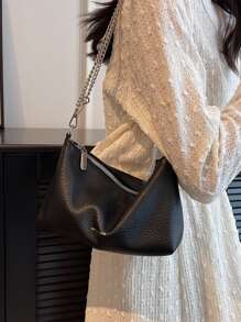 2026 New Autumn Fashion Simple Chain Shoulder Bag, Women Small Handbag, Casual Versatile Crossbody Square Bag - Black - View 4