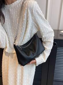 2026 New Autumn Fashion Simple Chain Shoulder Bag, Women Small Handbag, Casual Versatile Crossbody Square Bag - Black - View 7