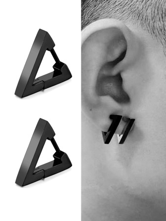 1 Pair Punk Triangle Stud Earrings For Men Boys Stainless Steel Black Geometric Earring