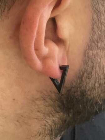 1對龐克三角形耳釘適合男士男孩不銹鋼黑色幾何耳環