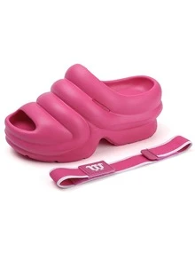 女性時尚家居拖鞋帶高跟鞋,防滑跟,海灘,度假,休閒場合,增高,簡約風防滑設計,軟底,戶外&室內場合,合適的適合夏天,韓語風格,多用途和舒服的適用於全部 - 玫紅色 - 查看 2