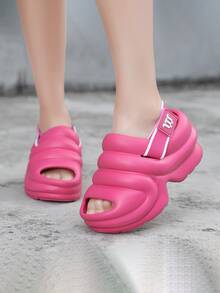 女性時尚家居拖鞋帶高跟鞋,防滑跟,海灘,度假,休閒場合,增高,簡約風防滑設計,軟底,戶外&室內場合,合適的適合夏天,韓語風格,多用途和舒服的適用於全部 - 玫紅色 - 查看 1