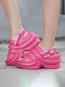 女性時尚家居拖鞋帶高跟鞋,防滑跟,海灘,度假,休閒場合,增高,簡約風防滑設計,軟底,戶外&室內場合,合適的適合夏天,韓語風格,多用途和舒服的適用於全部 - 玫紅色 - 查看 9